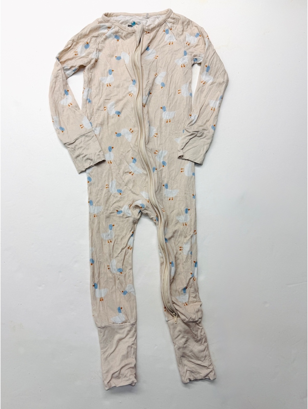 Little One Shop  Toddler Beige Bamboo One-Piece Pajama Country Goose Duck Print